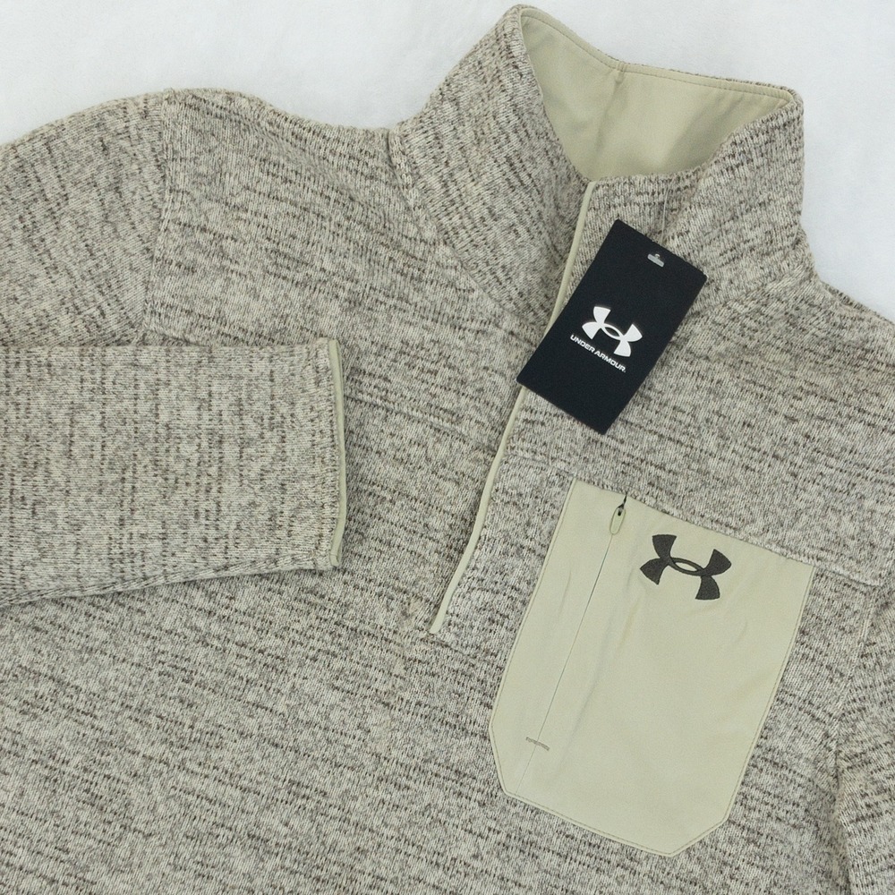 Under Armour Specialist Henley Pullover Mens Small Tan Snap Neck Sweater Fleece‎